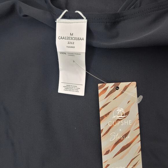 NWT Cupshe X Stassie Halter Swimsuit Black One Piece Front Cross Medium Backless - Picture 8 of 10